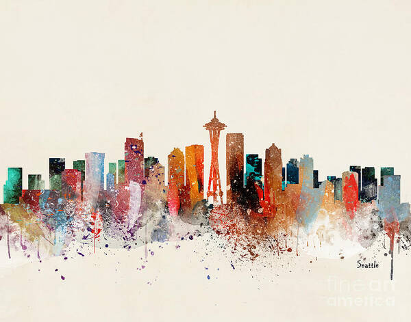 Seattle Cityscape Art Print featuring the painting Seattle Skyline #2 by Bri Buckley