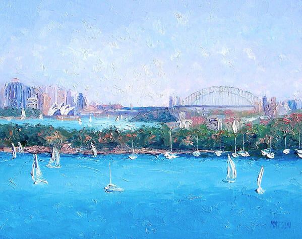 Sydney Harbour Art Print featuring the painting Sydney Harbour and the Opera House by Jan Matson #3 by Jan Matson