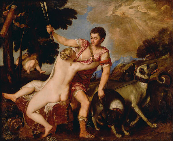 Titian Art Print featuring the painting Venus And Adonis #9 by Titian