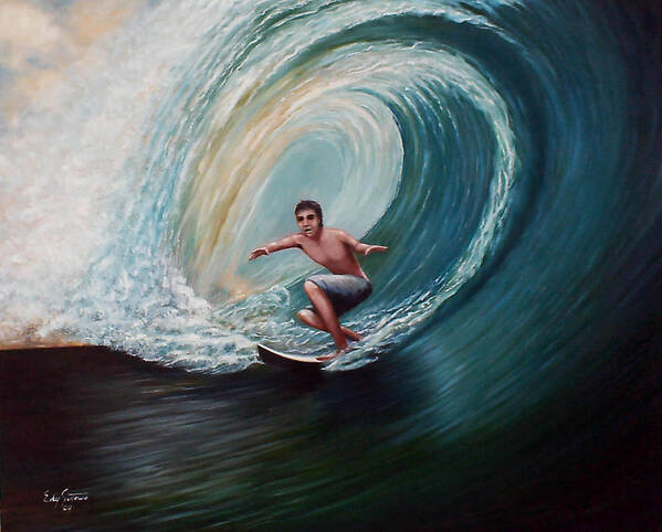 Surfing Art Print featuring the painting A Balance by Edy Sutowo