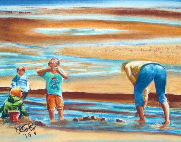 Beach Art Art Print featuring the pastel A Day at the Beach by Michael Foltz