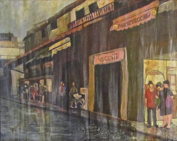 Rain Art Print featuring the painting A Sudden Storm on Pontevecchio by Barbara O'Toole