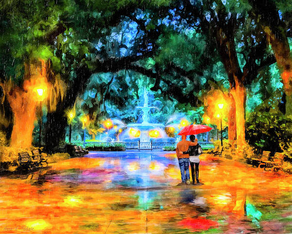 Savannah Art Print featuring the painting A Walk In Forsyth Park - Savannah by Mark Tisdale