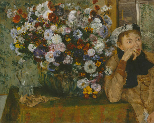 19th Century Art Art Print featuring the painting A Woman Seated beside a Vase of Flowers by Edgar Degas