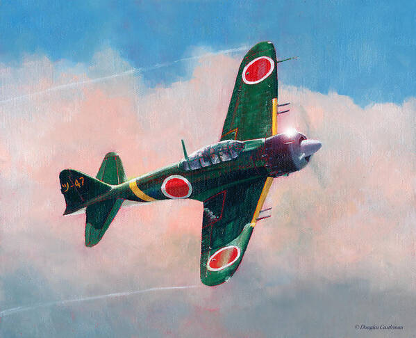 Aviation Art Print featuring the painting A6M-5c Zero by Douglas Castleman