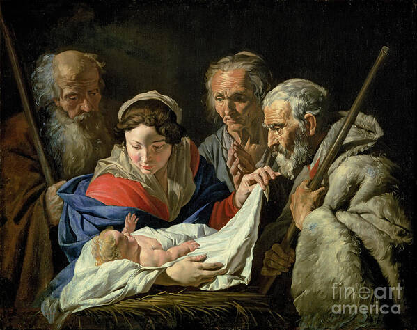 Nativity Art Print featuring the painting Adoration of the Infant Jesus by Stomer Matthias
