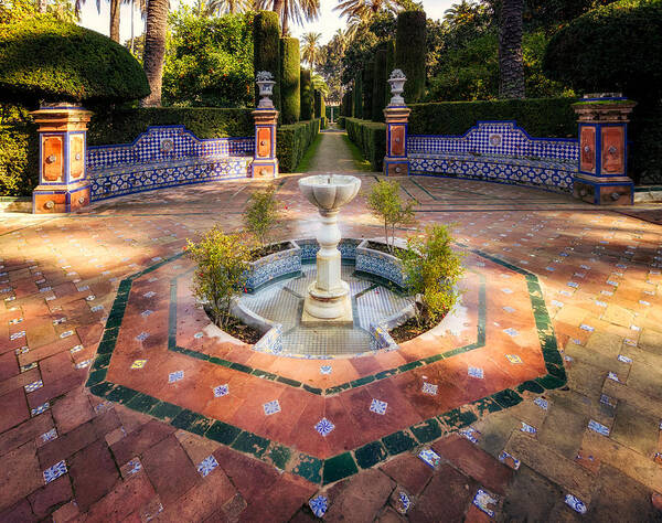 Fountain Art Print featuring the photograph Alcazar de Sevilla Garden Fountain by Adam Rainoff