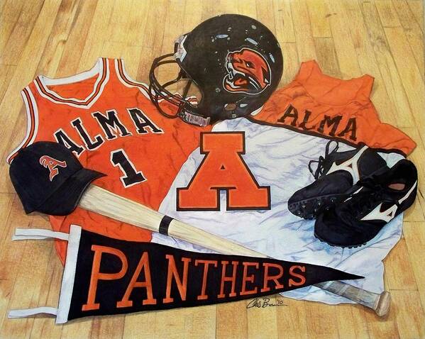 Alma Art Print featuring the drawing Alma High School Athletics by Chris Brown