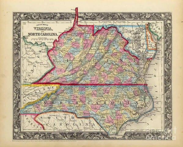 Antique Map Of Virginia Art Print featuring the painting Antique Map Of Virginia by MotionAge Designs