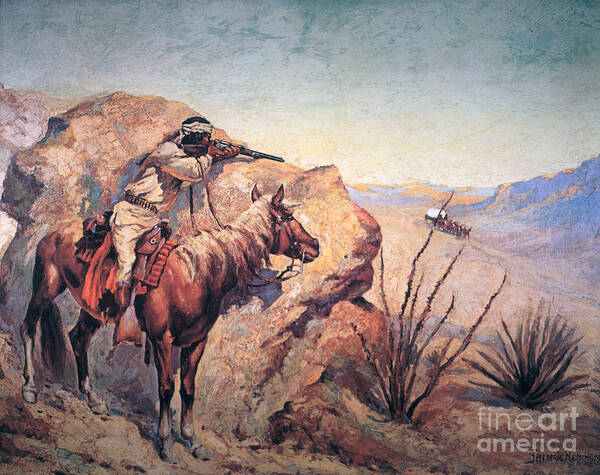 Apache Ambush By Frederic Remington Art Print featuring the painting Apache Ambush by Frederic Remington
