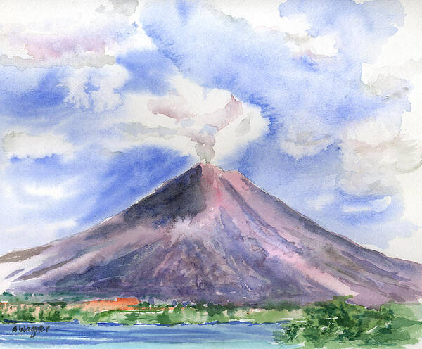 Volcano Art Print featuring the painting Arenal Volcano Costa Rica by Arline Wagner