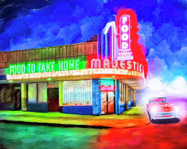 Atlanta Art Print featuring the mixed media Atlanta Nights - The Majestic Diner by Mark Tisdale