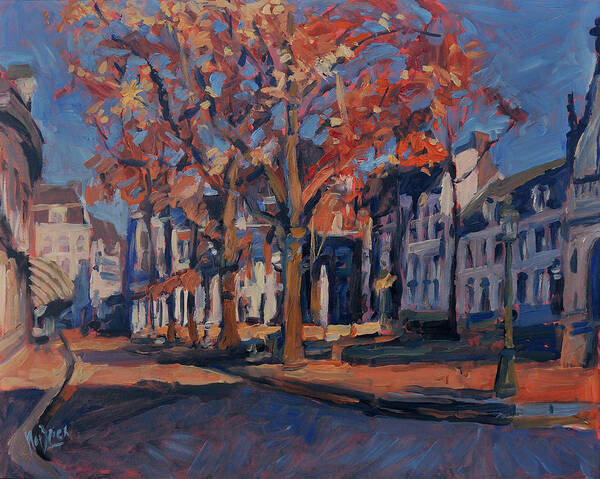 Autumn Art Print featuring the painting Autumn On The Square Of Our Lady Maastricht by Nop Briex