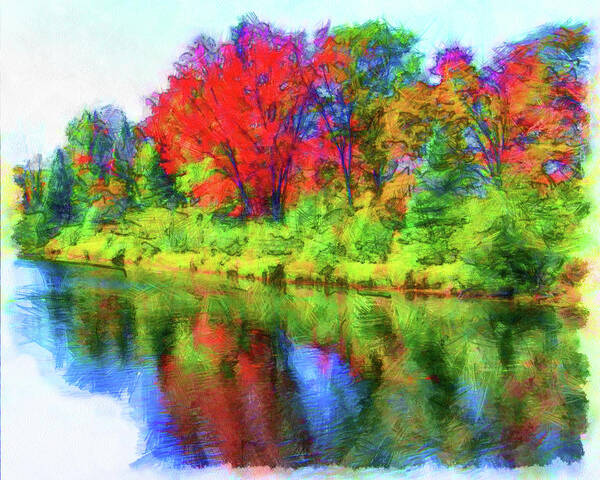 Dorset Ontario Art Print featuring the digital art Autumn Reflections by Leslie Montgomery