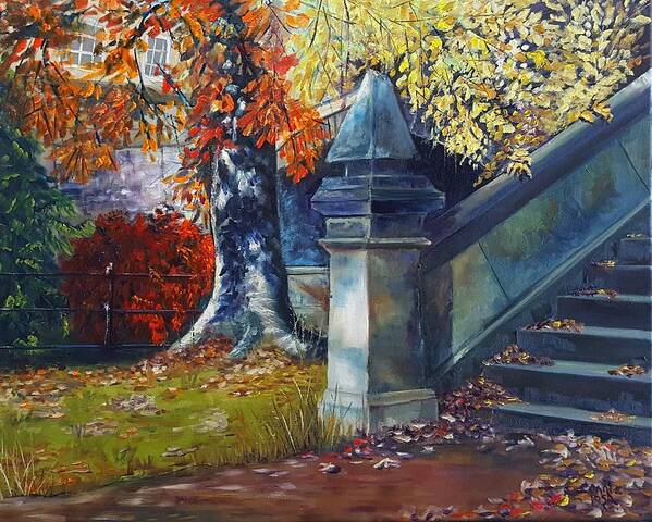 Fall Art Print featuring the painting Autumn under the Bridge by Connie Rish