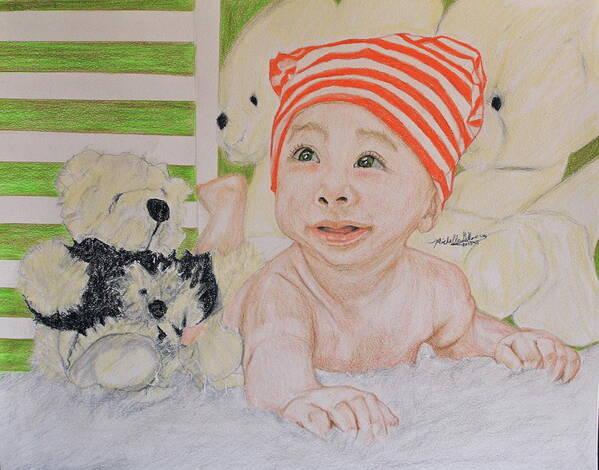 Portrait Art Print featuring the drawing Baby And Stuff Bears by Michelle Gilmore