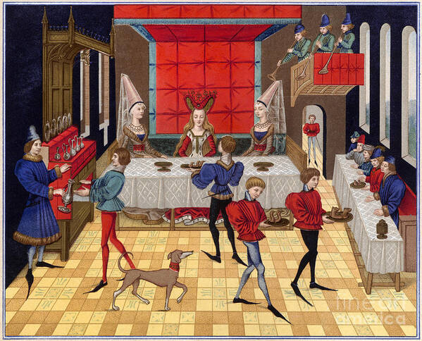 15th Century Art Print featuring the drawing BANQUET, 15th CENTURY by Granger