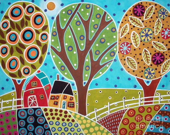 Landscape Art Print featuring the painting Barn Trees And Garden by Karla Gerard