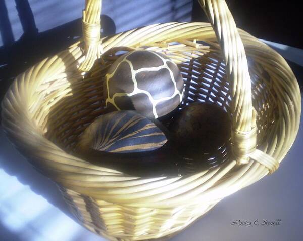 Buy Art Print featuring the photograph Basket with Brown Patterned Decor in the Sunlight by Monica C Stovall
