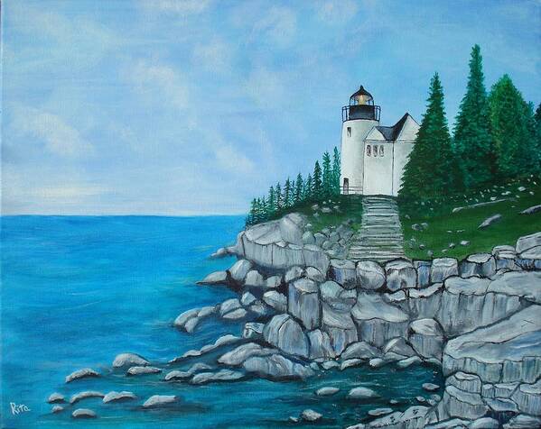 Lighthouse Art Print featuring the painting Bass Lighthouse by Rita Tortorelli