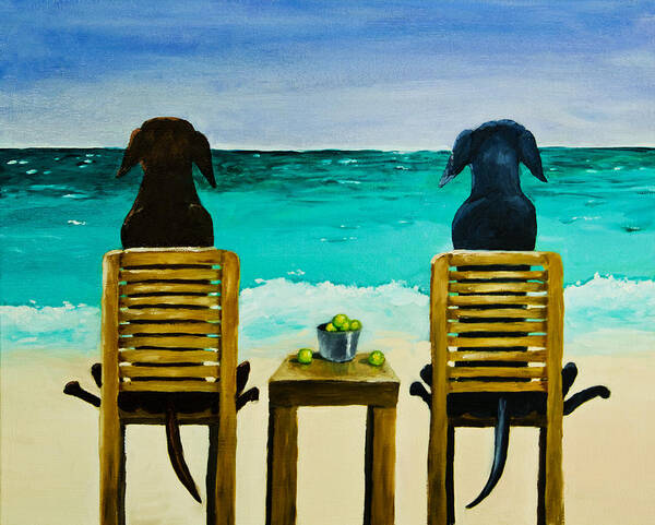 Labrador Retriever Art Print featuring the painting Beach Bums by Roger Wedegis