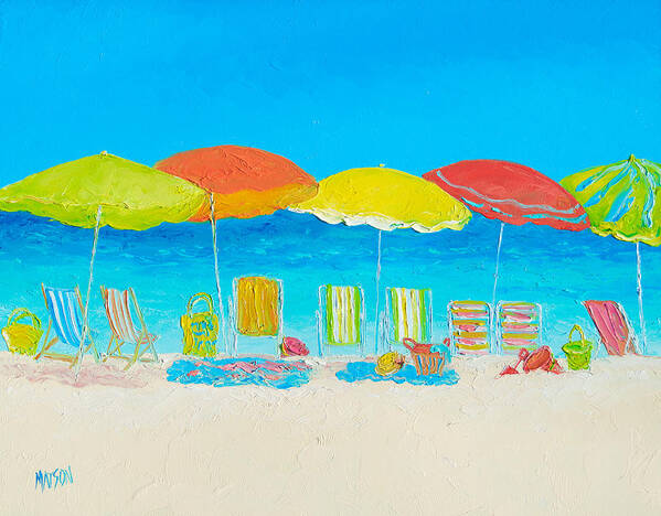 Beach Art Print featuring the painting Beach Painting - Beach Chairs by Jan Matson