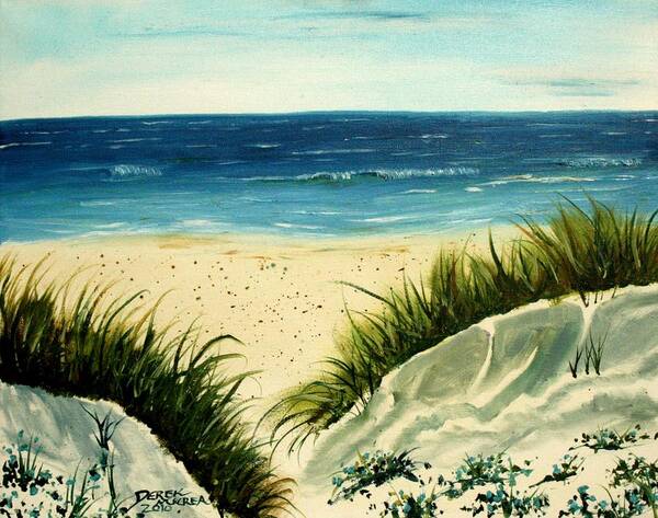Beach Art Print featuring the painting Beach Sand Dunes Acrylic Painting by Derek Mccrea
