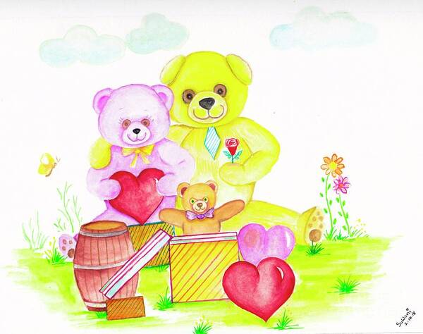 Bear Family Art Print featuring the painting Bear Family by Sudakshina Bhattacharya