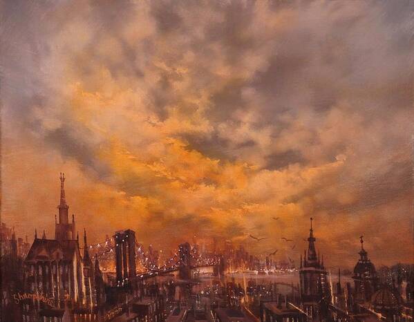 Sunset Art Print featuring the painting Beneath a Golden Sky by Tom Shropshire