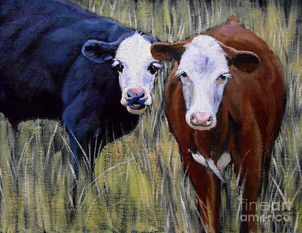 Cow Art Print featuring the painting Black and Brown Cow by Christopher Shellhammer