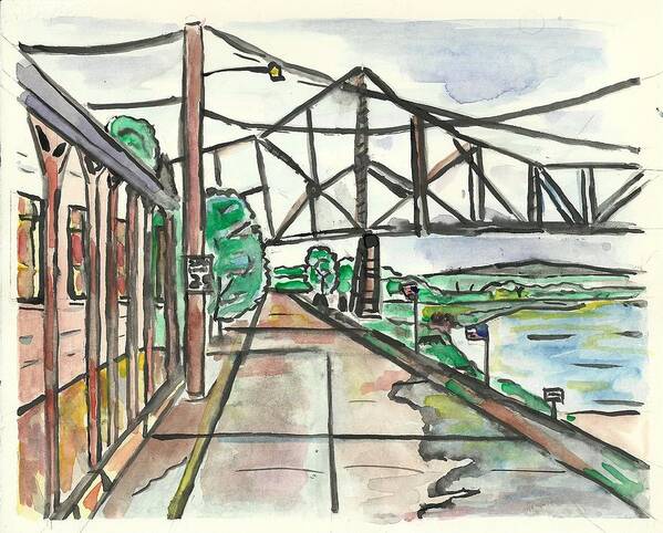 Mississippi Rvier Art Print featuring the painting Black Hawk Bridge by Matt Gaudian