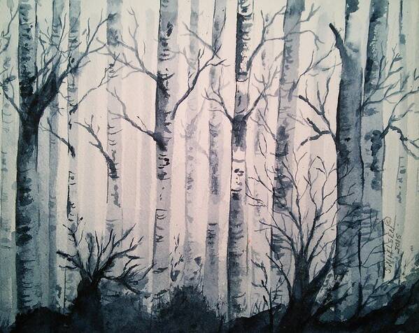 Monochromatic Art Print featuring the painting Blue Forest by Susan Nielsen