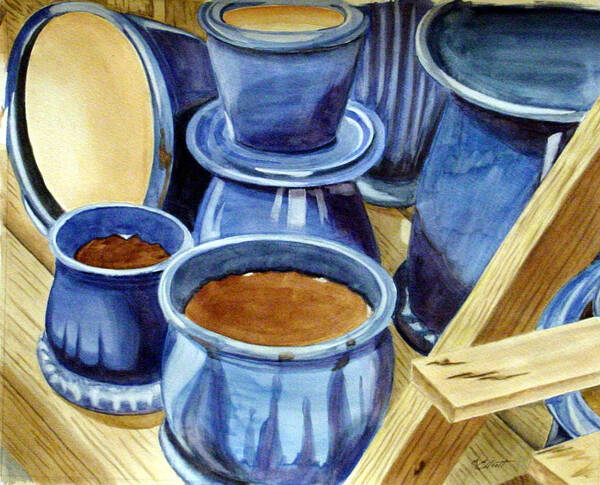 Pots Art Print featuring the painting Blue Pots by Marsha Elliott