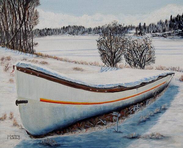 Boat Art Print featuring the painting Boat under snow by Marilyn McNish
