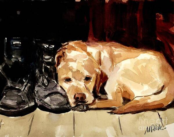 Yellow Dog Art Print featuring the painting Boots by Molly Poole