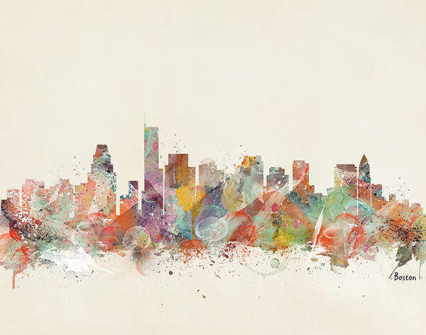 Boston City Skyline Art Print featuring the painting Boston City by Bri Buckley