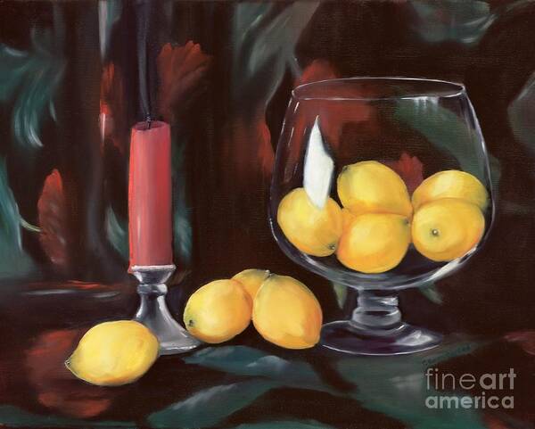 Lemon Art Print featuring the painting Bowl of Lemons by Carol Sweetwood