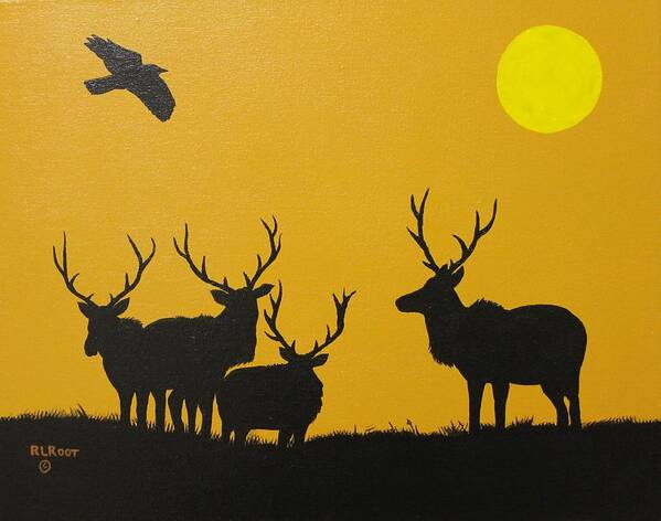 Elk Art Print featuring the painting Boy's night out by Ralph Root