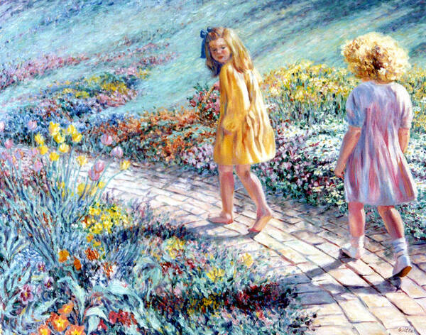 Children Art Print featuring the painting Brick Walkway by Marie Witte