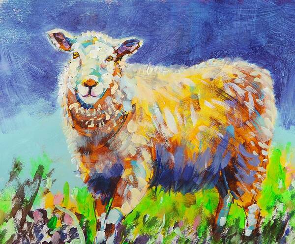 Sheep Art Print featuring the painting Bright Sun Sheep Painting by Mike Jory