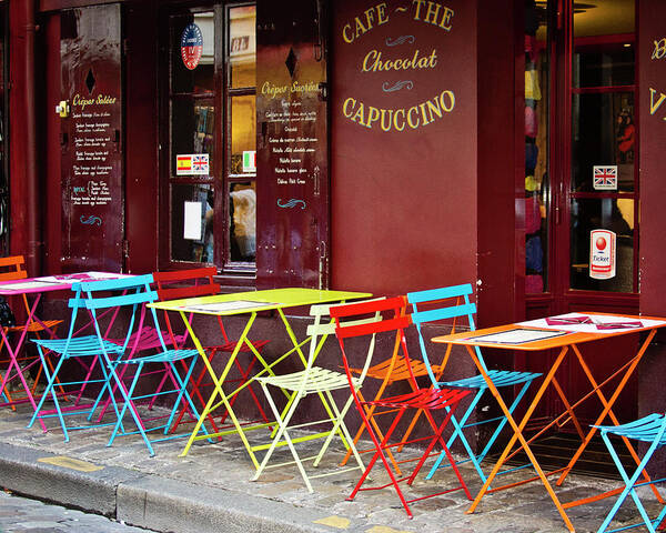 Paris Cafe Art Print featuring the photograph Cafe Color - Paris, France by Melanie Alexandra Price