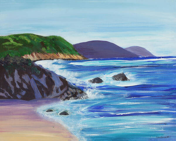 Peaceful Art Print featuring the painting California Coast 16 x 20 by Santana Star