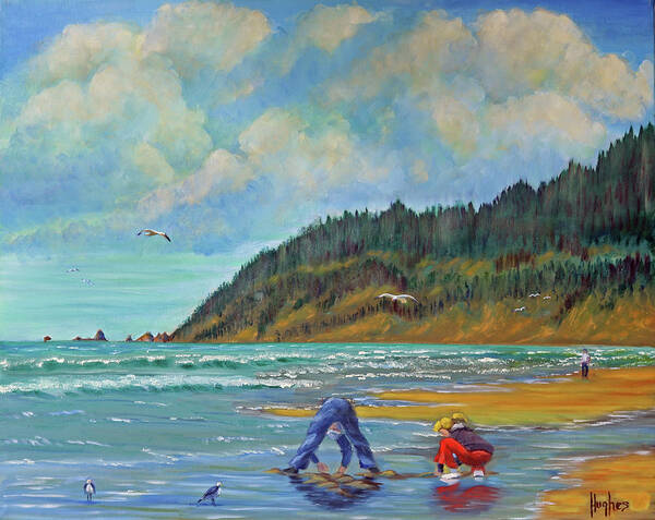 Cannon Beach Oregon Art Print featuring the painting Cannon Beach Kids by Kevin Hughes