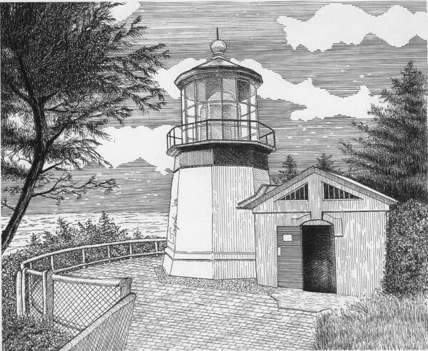 Lighthouse Art Print featuring the drawing Cape Meares Lighthouse by Lawrence Tripoli