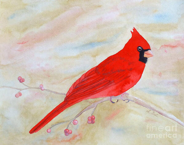 Cardinal Art Print featuring the painting Cardinal Watching by Laurel Best