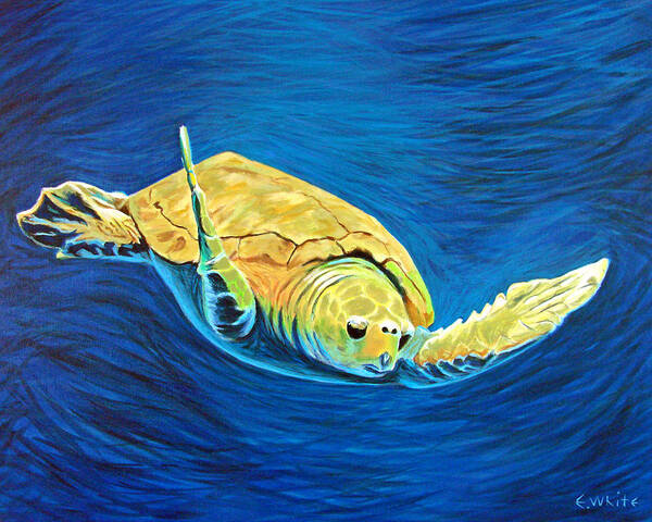 Reptile Art Print featuring the painting 'Caretta' the loggerhead sea turtle by Everett White