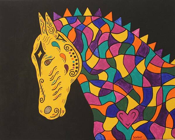 Horse Art Print featuring the painting Carnival Stained Glass Tribal Horse by Susie WEBER