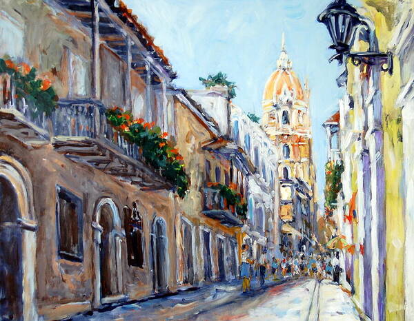 Cityscape Art Print featuring the painting Cartagena Colombia by Ingrid Dohm