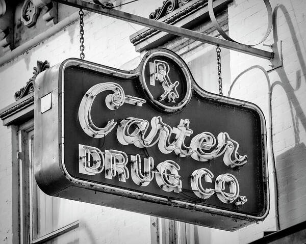 Selma Art Print featuring the photograph Carter Drug Co - BW by Stephen Stookey