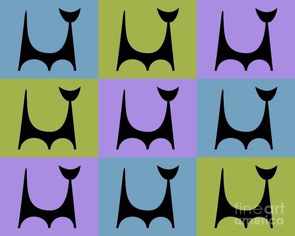 Atomic Cat Art Print featuring the digital art Cat 2 Purple Green and Blue by Donna Mibus